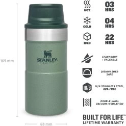 Stanley PMIClassic Trigger-Action Thermosbeker 250 Ml Hammertone Green -Professionele winkel voor kampeerartikelen 115050 300 03
