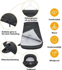 HikeMeister Mummy Slaapzak 1600 Gram - Kamperen - Zwart - Ca. 220 X 80 Cm - Met Binnenzak - Comfortzone: 0-15 Graden - Draagtas -Professionele winkel voor kampeerartikelen 1051x1200