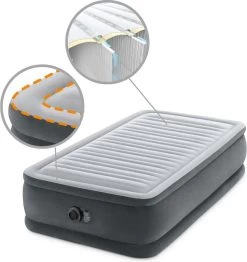 Intex Luchtbed - 1-Persoons - 99 X 191 X 46 Cm - Grijs - Met Ingebouwde Pomp, Hoeslaken Zwart En Reparatieset -Professionele winkel voor kampeerartikelen 1133x1200