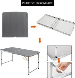 Casaria Campingtafel – Inklapbaar Verstelbaar - 120x60x70 Cm Grijs -Professionele winkel voor kampeerartikelen 1149x1200