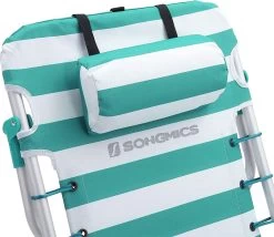 Strandstoel Met Afneembare Hoofdsteun, Draagbare Klapstoel, Campingstoel, Rugleuning Tot 180° Verstelbaar, Met Bekerhouder En Zijvak, Groene En Witte Strepen GCB62JW -Professionele winkel voor kampeerartikelen 1200x1038