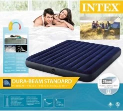 Intex Luchtbedset Intex Luchtbed - 2-Persoons - 183 X 203 X 25 Cm - Blauw + Intex Elektrische Pomp - 650 Liter/min + Hoeslaken Wit + Reparatieset -Professionele winkel voor kampeerartikelen 1200x1084
