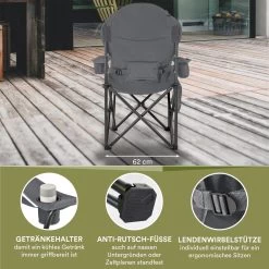 Skandika Relax Comfort Campingstoel - Campingstoel Opvouwbaar - Comfortabele Klapstoel Met Drinkhouder En Koelvak, Tot Max. 160 Kg, Opvouwbaar, Lichtgewicht | Vouwstoel Voor Kamperen, Camping, Festival, Vissen – Grijs -Professionele winkel voor kampeerartikelen 1200x1200 96